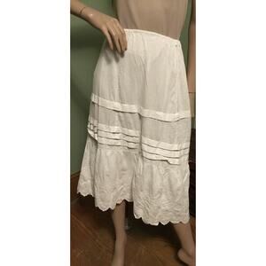 Antique 1890s White Cotton Broderie Anglaise Petticoat/Skirt/Slip Drawstring